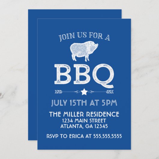 Rustic Blue  BBQ Party Kaart (Voorkant / Achterkant)