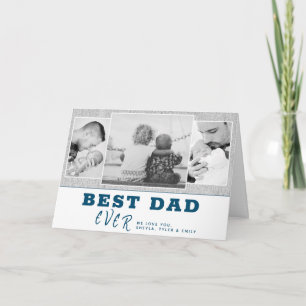Rustic Blue Best Dad's Day 3 Photo Collage Kaart
