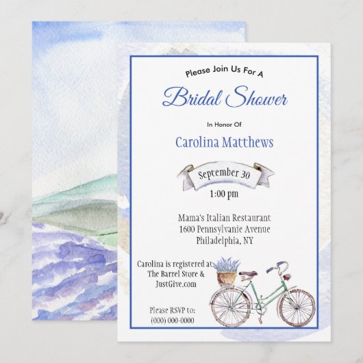 Rustic Blue Bicycle Lavender Floral Vrijgezellenfe Kaart (Voorkant / Achterkant)