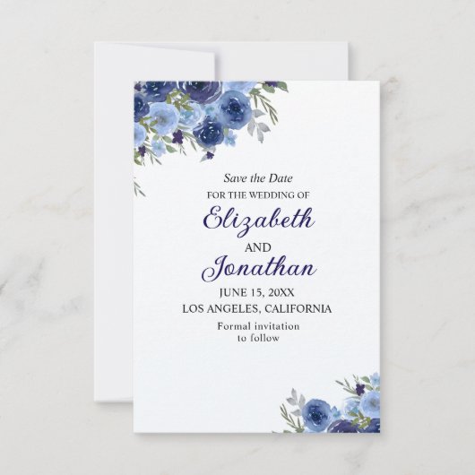 Rustic Blue Blooms – Boho Wedding Save The Date (Voorkant)