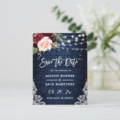 Rustic Blue Blush Floral Wedding Save the Date Briefkaart (Staand voorkant)