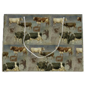 Rustic Blue Boerderij Koe Wooden Pattern Masculine Groot Cadeauzakje (Voorkant)