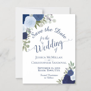 Rustic Blue Boho Floral Wedding Save the Date Magnetische Uitnodiging