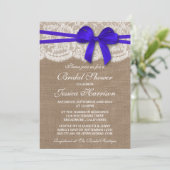 Rustic Blue Bow, Burlap en Lace Vrijgezellenfeest Kaart (Staand voorkant)