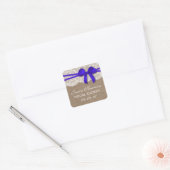 Rustic Blue Bow, Burlap en Lace Vrijgezellenfeest Vierkante Sticker (Envelop)