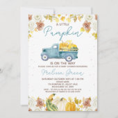 Rustic Blue Brown Fall Pumpkin Truck Baby Shower Kaart (Voorkant)