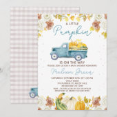 Rustic Blue Brown Fall Pumpkin Truck Baby Shower Kaart (Voorkant / Achterkant)