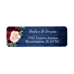 Rustic Blue Burgundy Struik Floral Return Address Etiket