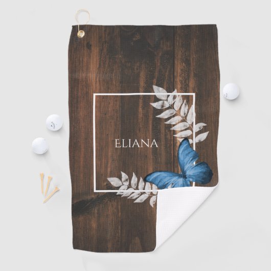Rustic Blue Butterfly Golf Towel Golfhanddoek (Insitu)