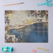 Rustic Blue Denim Ephemera Floral Decoupage Print Tissuepapier (Craft)