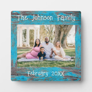 Rustic Blue Distressed Wood Naam Foto Lijst Fotoplaat