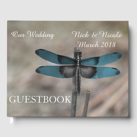 Rustic Blue Dragonfly Wedding Guestbook Gastenboek (Voorkant)