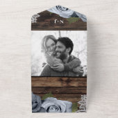 Rustic Blue Dusty Roos  Lace Wedding All In One Uitnodiging (Buitenkant)