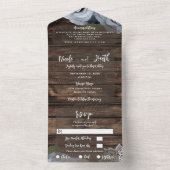 Rustic Blue Dusty Roos  Lace Wedding All In One Uitnodiging (Binnen)