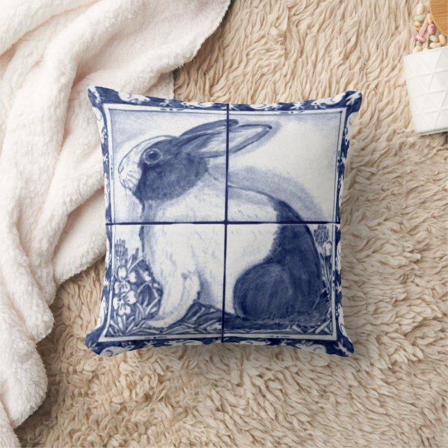 Rustic Blue Dutch Bunny Rabbit Dedham  Tegel Kussen (Deken)