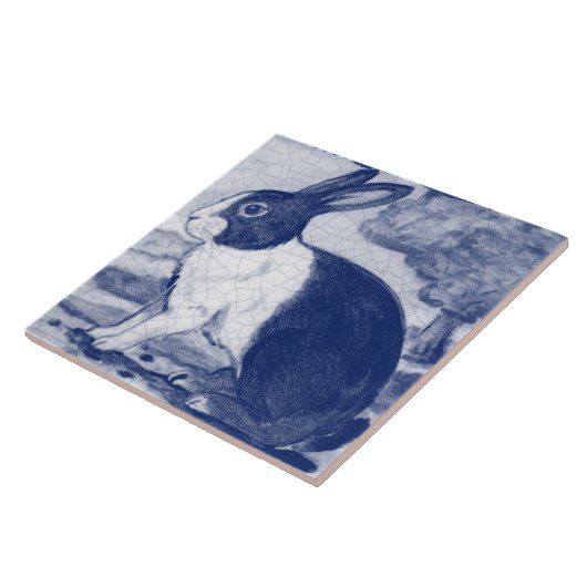 Rustic Blue Dutch Bunny Rabbit Delft Facs left Tegeltje (Zijkant)