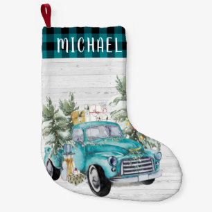 Rustic Blue Farmhouse Truck   Kerst van monogram Kleine Kerstsok