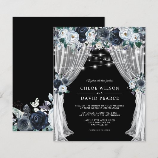 Rustic Blue Floral Budget Wedding Invitations (Voorkant / Achterkant)