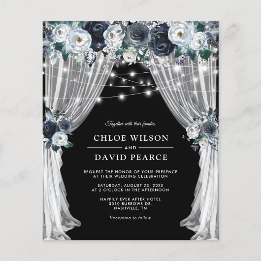 Rustic Blue Floral Budget Wedding Invitations (Voorkant)