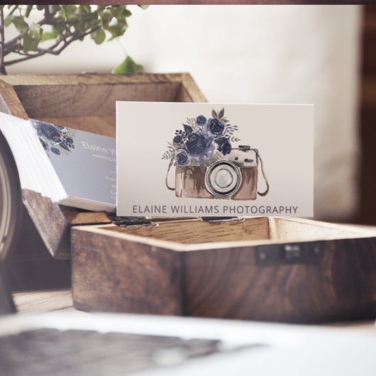 Rustic Blue Floral camera fotograaf Visitekaartje