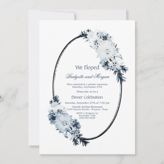 Rustic Blue Floral Elopement Celebration Kaart (Voorkant)