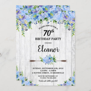 Rustic  Blue Floral Flowers 70th Birthday Kaart