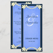 Rustic Blue Floral Mariage Diner Carte Menu (Devant / Derrière)