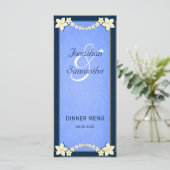 Rustic Blue Floral Mariage Diner Carte Menu (Debout devant)