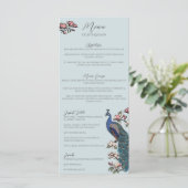 Rustic Blue Floral Peacock Bird Menu Mariage (Debout devant)