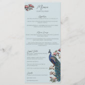 Rustic Blue Floral Peacock Bird Menu Mariage (Devant)