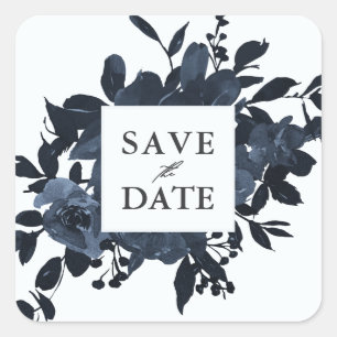 Rustic Blue Floral Save the Date Wedding Vierkante Sticker