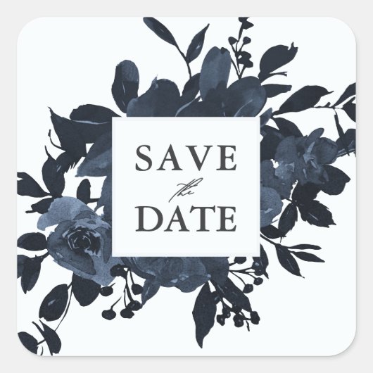 Rustic Blue Floral Save the Date Wedding Vierkante Sticker (Voorkant)