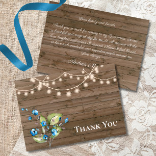 Rustic Blue Floral String of Lights Quinceañera Bedankkaart