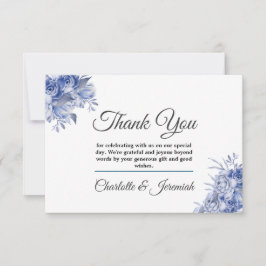 Rustic Blue Floral Waterverf Monogram Weddenschap Bedankkaart