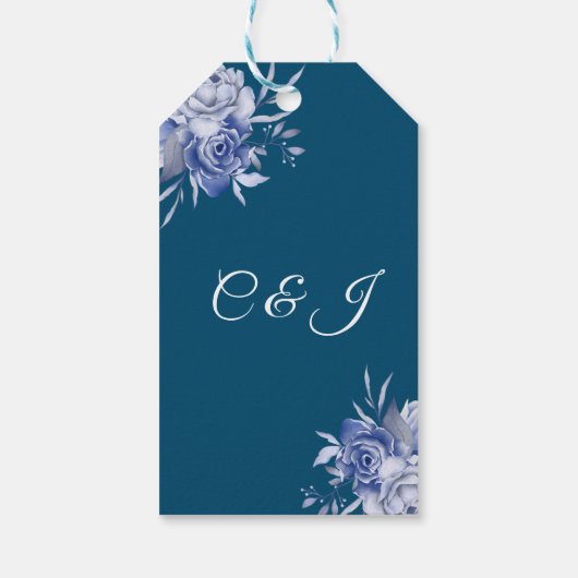 Rustic Blue Floral Waterverf Weddenschap Cadeaulabel (Achterkant)