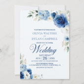 Rustic Blue Floral Wedding Kaart (Voorkant)