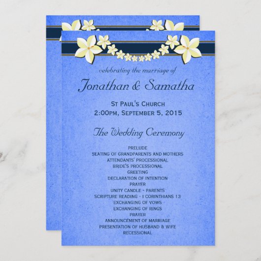 Rustic Blue Floral Wedding Programme Modèles (Devant / Derrière)