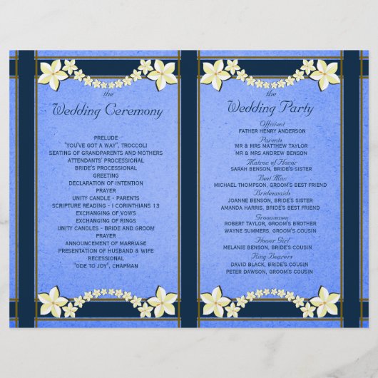 Rustic Blue Floral Wedding Programme Modèles (Dos)