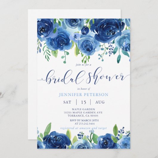 Rustic Blue Flowers Bridal Shower Kaart (Voorkant / Achterkant)