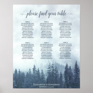 Rustic Blue Forest 6 Table Wedding Seating Chart Poster