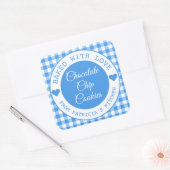 Rustic Blue Gingham met liefdeskoekjes Vierkante Sticker (Envelop)