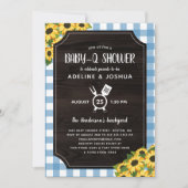 Rustic Blue Gingham Sunflower Baby-Q-Shower Kaart (Voorkant)