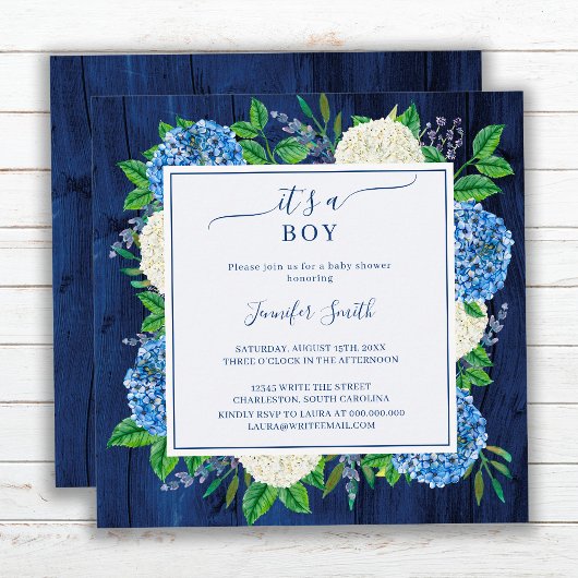 Rustic Blue Hortensia It's A Boy Baby Shower Kaart