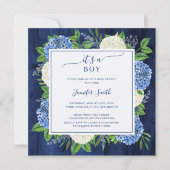 Rustic Blue Hortensia It's A Boy Baby Shower Kaart (Voorkant)