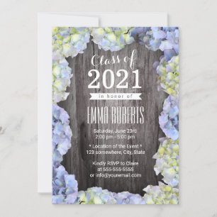 Rustic Blue Hydrangea Floral Graduation Party Kaart