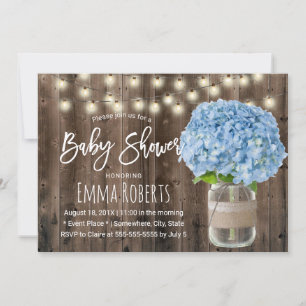 Rustic Blue Hydrangea Floral Jar Wood Baby shower Kaart