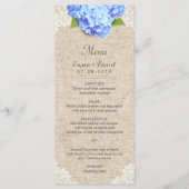 Rustic Blue Hydrangea Lace & Burlap Wedding Menu (Voorkant)