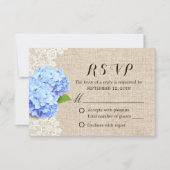 Rustic Blue Hydrangea Lace & Burlap Wedding RSVP Kaartje (Voorkant)