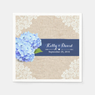 Rustic Blue Hydrangea Lace & Burlap Wedding Servetten
