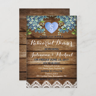 Rustic Blue Hydrangea & Lace Rehearsal Dinner Card Kaart